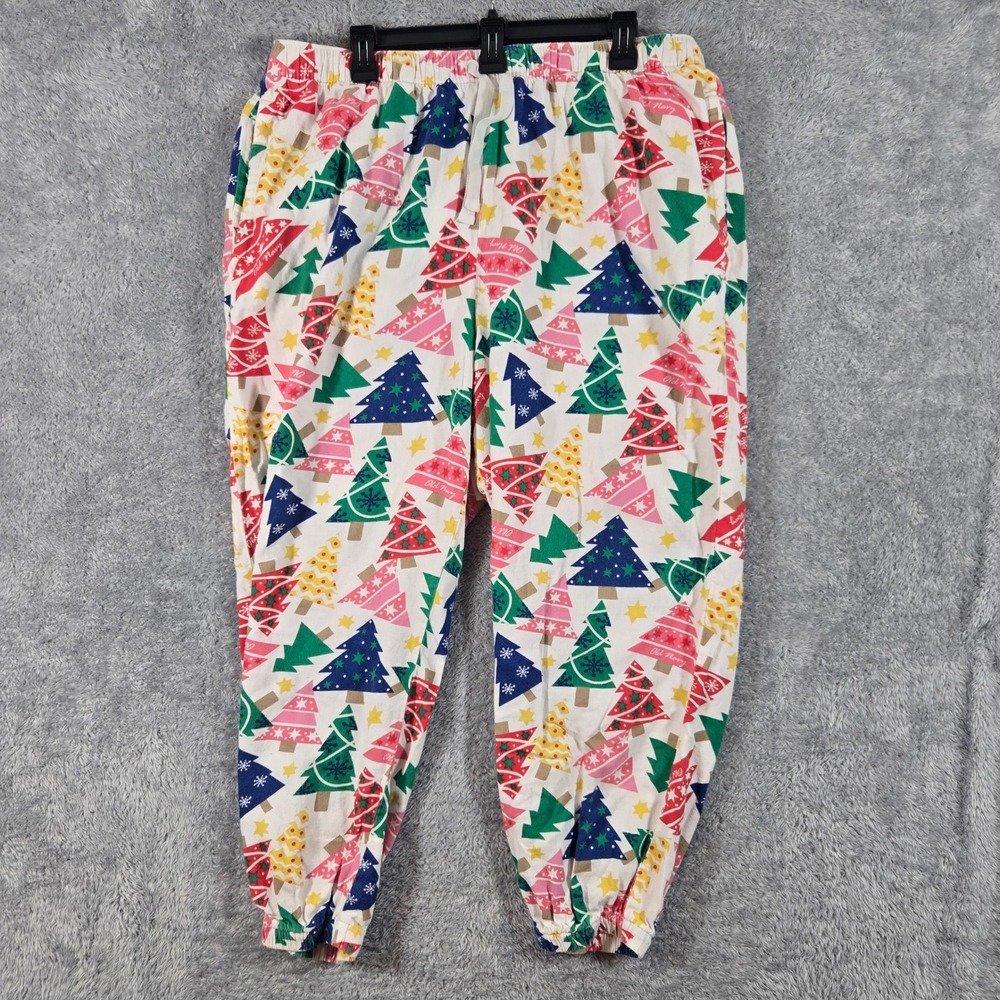 Old Navy Christmas Tree Pajama Pants XL Womens Cotton Holiday Joggers Multi